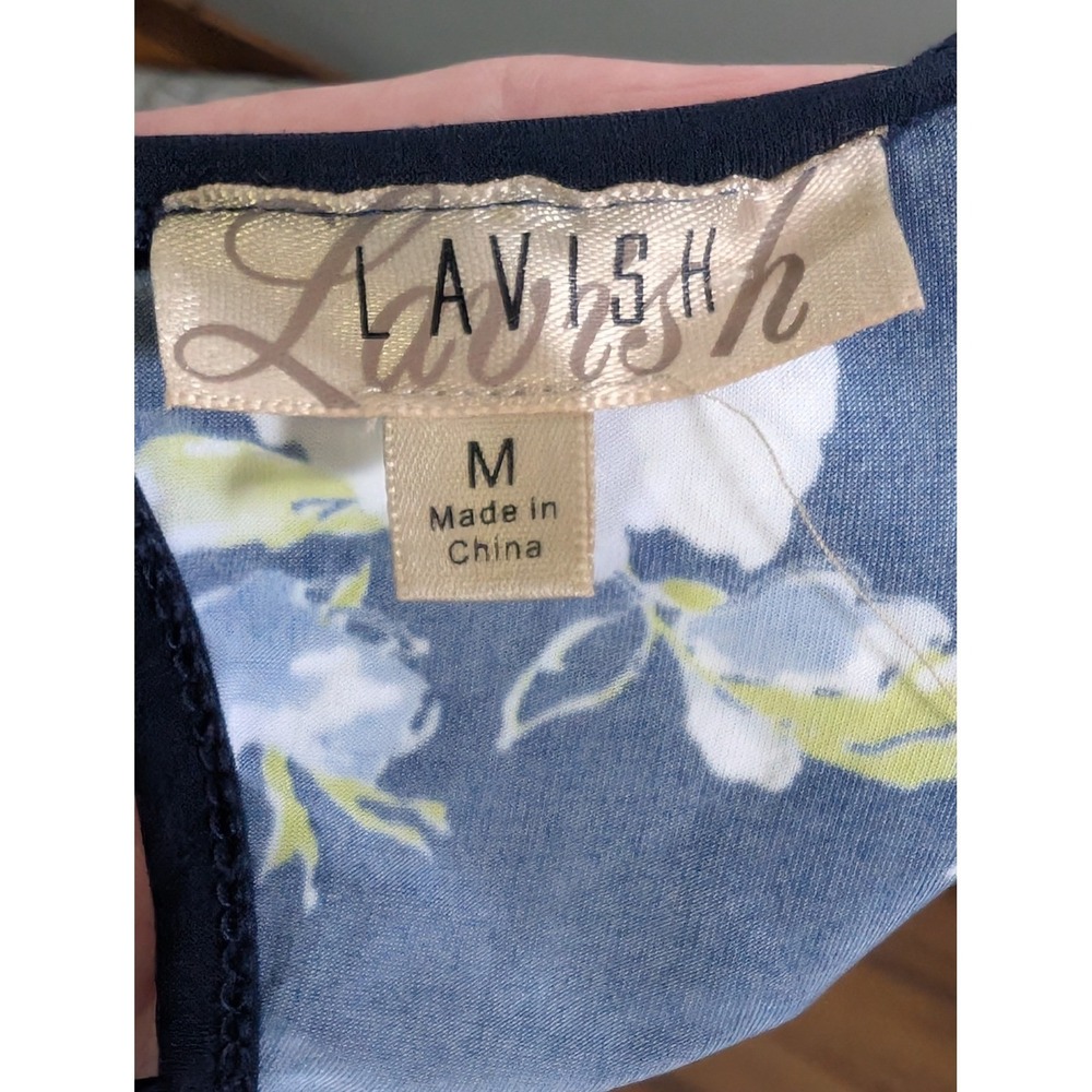 Lavish M Navy Blue Floral Twist Hem Sleeveless Tank Top Summer Office Boho Chic - Picture 4 of 9